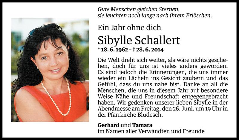  Todesanzeige für Sibylle Schallert vom 23.06.2015 aus Vorarlberger Nachrichten