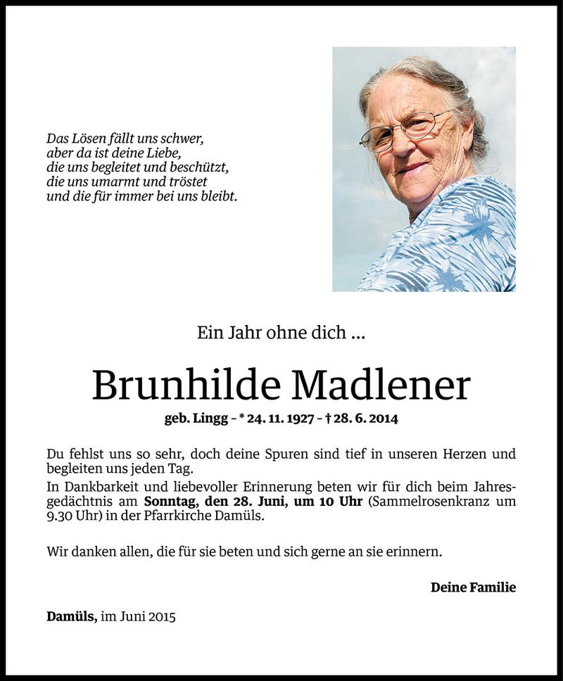  Todesanzeige für Brunhilde Madlener vom 25.06.2015 aus Vorarlberger Nachrichten