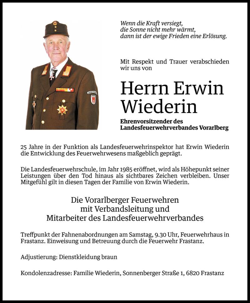  Todesanzeige für Erwin Wiederin vom 25.06.2015 aus Vorarlberger Nachrichten