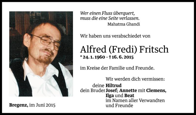  Todesanzeige für Alfred Fritsch vom 27.06.2015 aus Vorarlberger Nachrichten