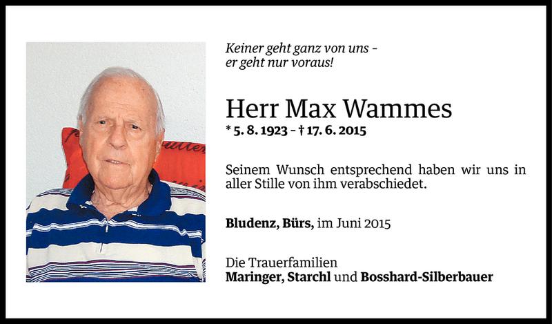  Todesanzeige für Max Wammes vom 27.06.2015 aus Vorarlberger Nachrichten