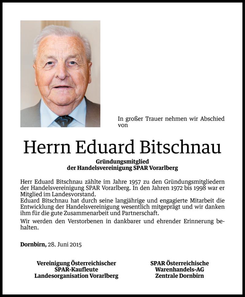  Todesanzeige für Eduard Bitschnau vom 29.06.2015 aus Vorarlberger Nachrichten