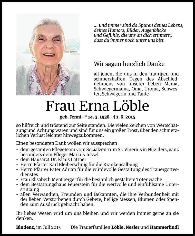  Todesanzeige für Erna Löble vom 04.07.2015 aus Vorarlberger Nachrichten