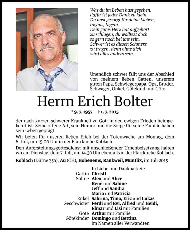  Todesanzeige für Erich Bolter vom 04.07.2015 aus Vorarlberger Nachrichten