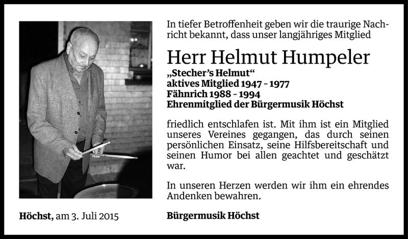  Todesanzeige für Helmut Humpeler vom 03.07.2015 aus Vorarlberger Nachrichten
