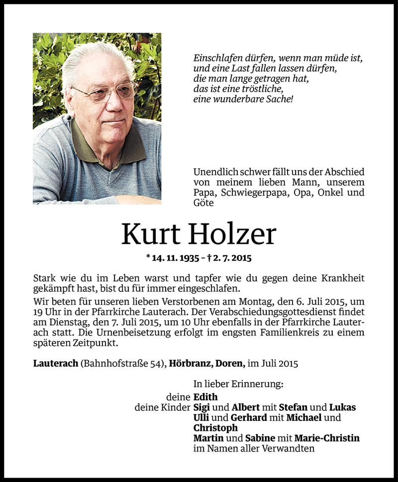  Todesanzeige für Kurt Holzer vom 03.07.2015 aus Vorarlberger Nachrichten