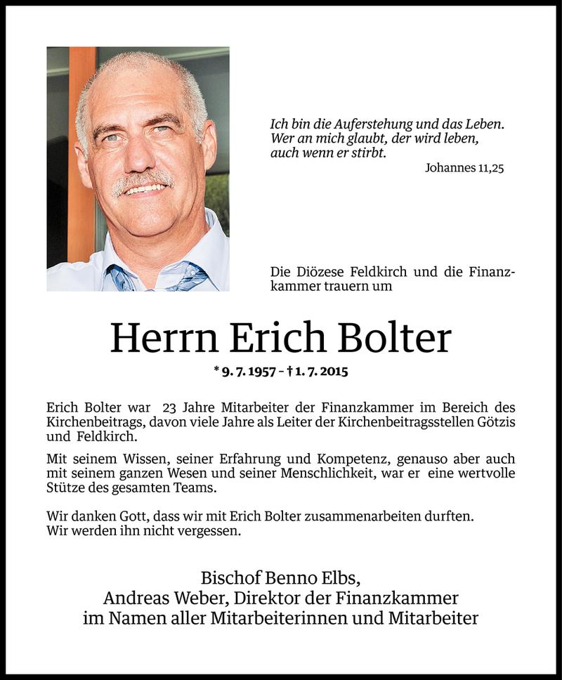  Todesanzeige für Erich Bolter vom 03.07.2015 aus Vorarlberger Nachrichten