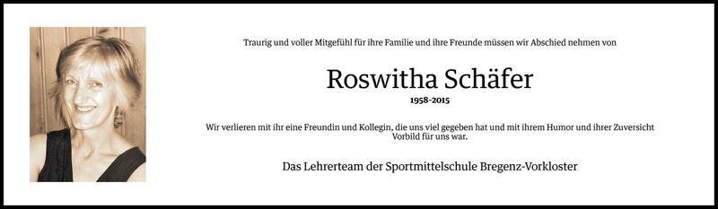  Todesanzeige für Roswitha Schäfer vom 06.07.2015 aus Vorarlberger Nachrichten