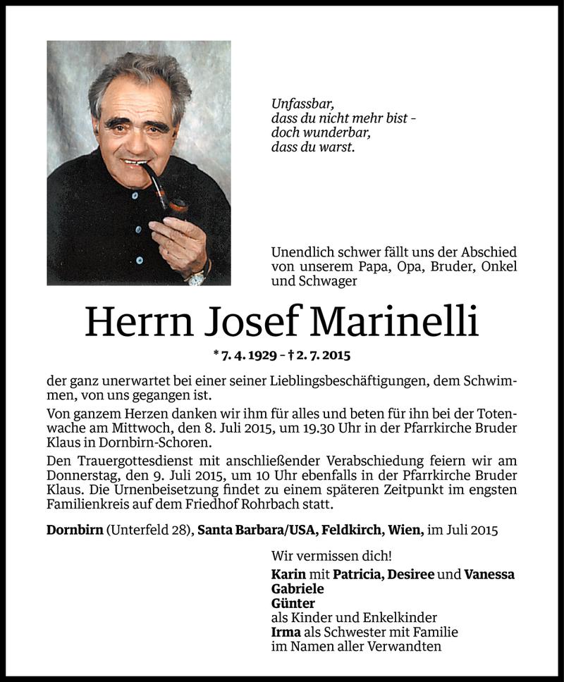  Todesanzeige für Josef Marinelli vom 06.07.2015 aus Vorarlberger Nachrichten