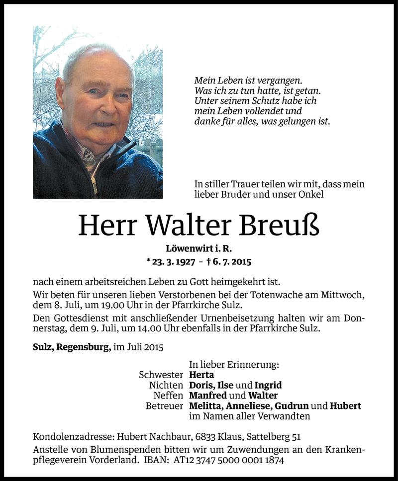  Todesanzeige für Walter Breuß vom 08.07.2015 aus Vorarlberger Nachrichten