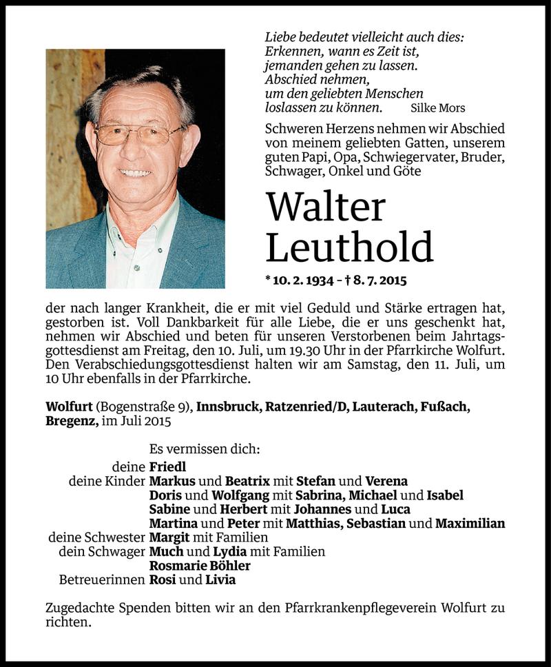  Todesanzeige für Walter Leuthold vom 08.07.2015 aus Vorarlberger Nachrichten