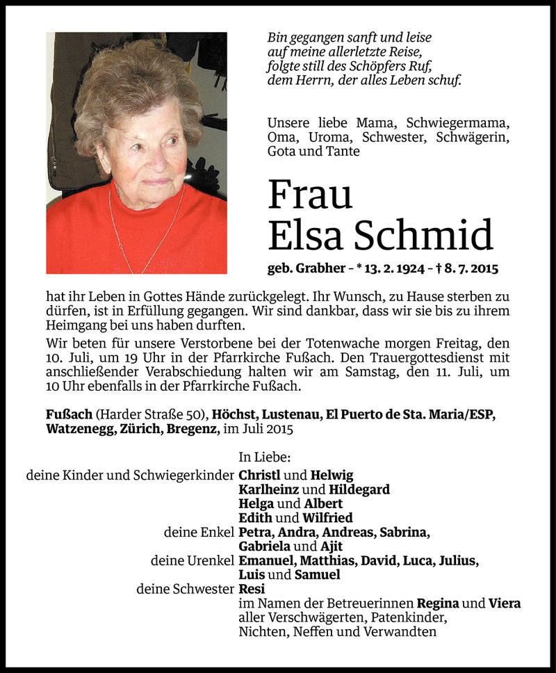  Todesanzeige für Elsa Schmid vom 08.07.2015 aus Vorarlberger Nachrichten