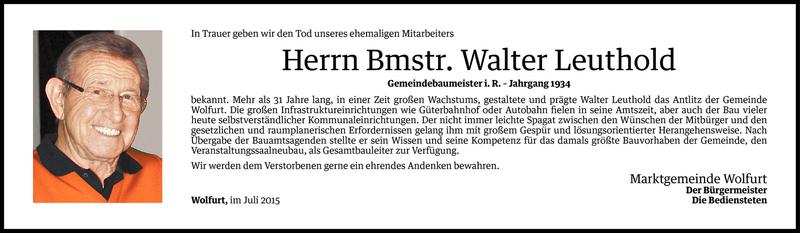  Todesanzeige für Walter Leuthold vom 10.07.2015 aus Vorarlberger Nachrichten