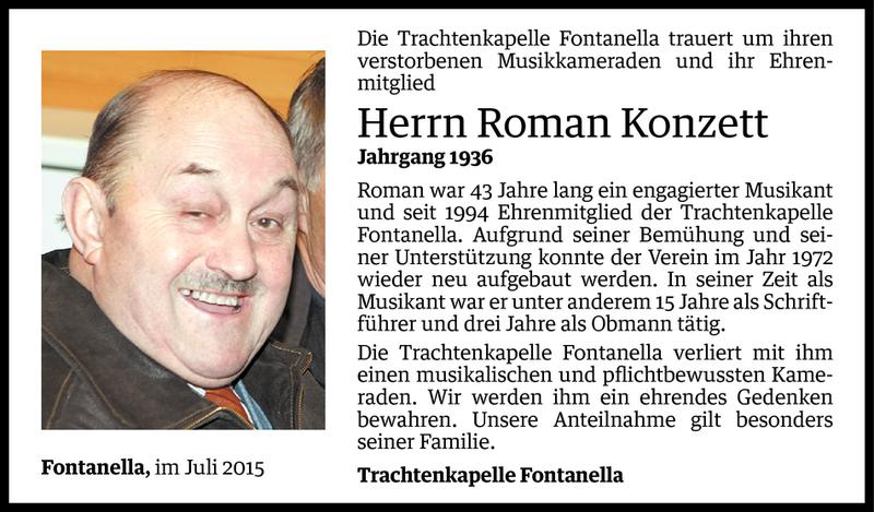  Todesanzeige für Roman Konzett vom 10.07.2015 aus Vorarlberger Nachrichten