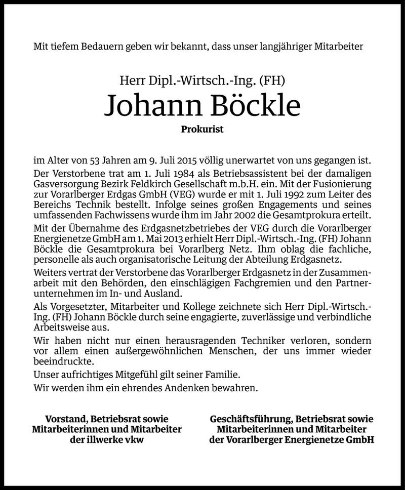  Todesanzeige für Hannes Böckle vom 10.07.2015 aus Vorarlberger Nachrichten