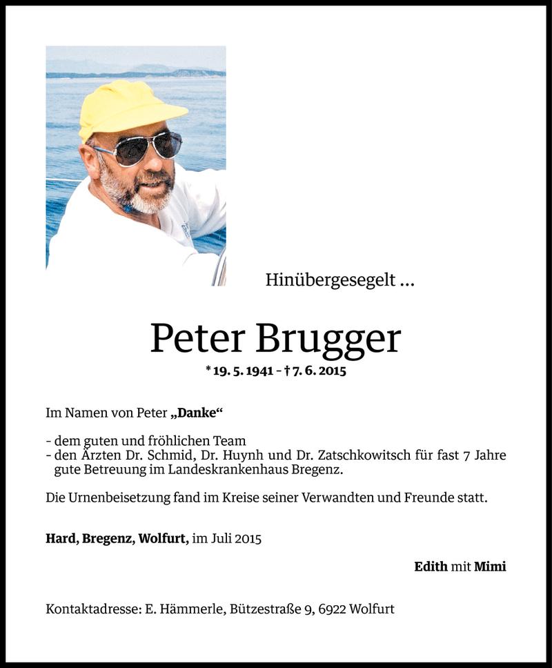  Todesanzeige für Peter Brugger vom 14.07.2015 aus Vorarlberger Nachrichten