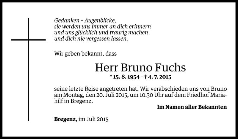  Todesanzeige für Bruno Fuchs vom 16.07.2015 aus Vorarlberger Nachrichten