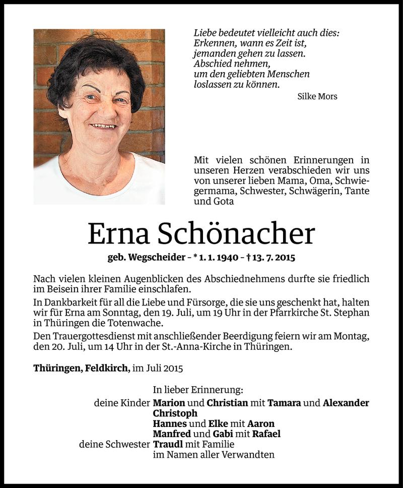  Todesanzeige für Erna Schönacher vom 17.07.2015 aus Vorarlberger Nachrichten