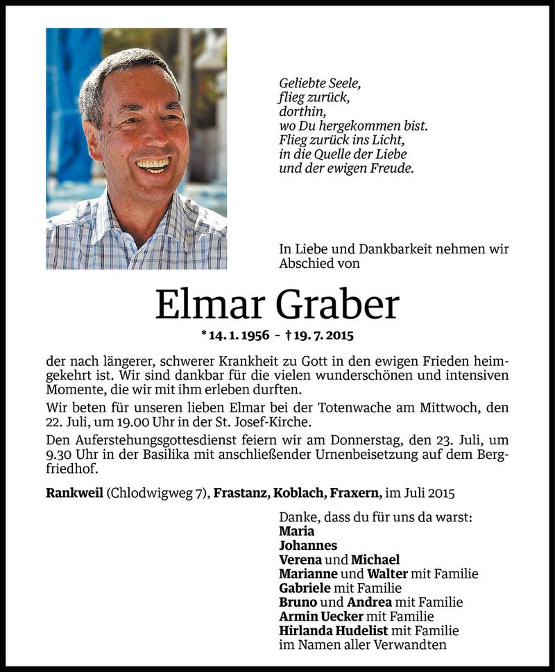  Todesanzeige für Elmar Graber vom 21.07.2015 aus Vorarlberger Nachrichten