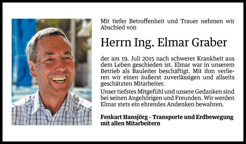  Todesanzeige für Elmar Graber vom 21.07.2015 aus Vorarlberger Nachrichten