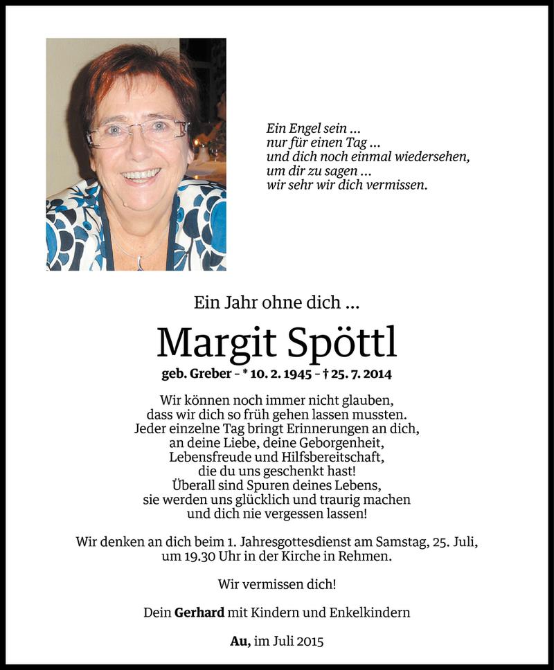  Todesanzeige für Margit Spöttl vom 23.07.2015 aus Vorarlberger Nachrichten