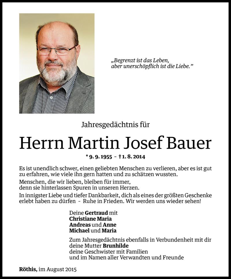  Todesanzeige für Martin Josef Bauer vom 01.08.2015 aus Vorarlberger Nachrichten