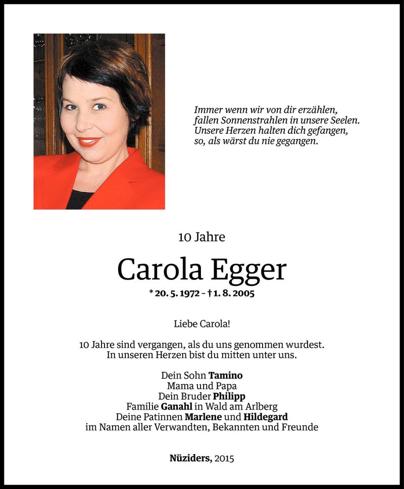  Todesanzeige für Carola Egger vom 29.07.2015 aus Vorarlberger Nachrichten