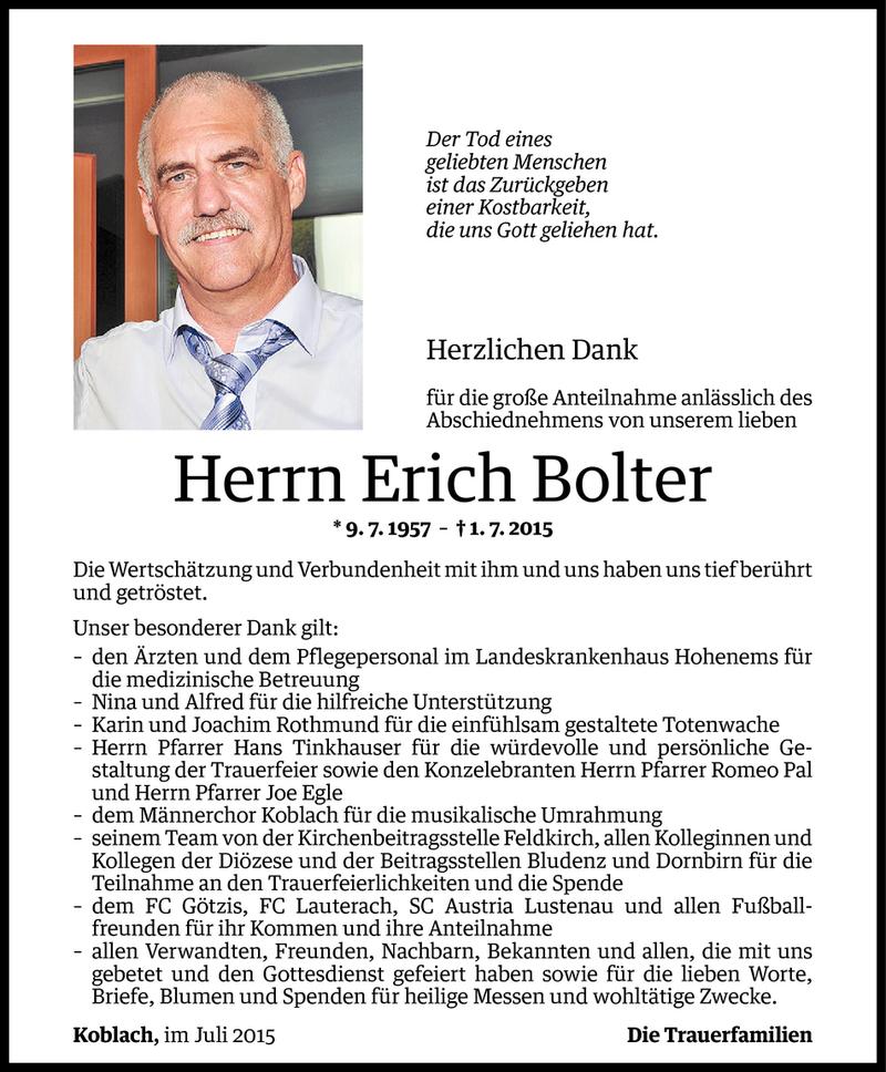  Todesanzeige für Erich Bolter vom 31.07.2015 aus Vorarlberger Nachrichten