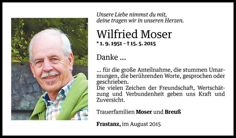  Todesanzeige für Wilfried Moser vom 31.07.2015 aus Vorarlberger Nachrichten