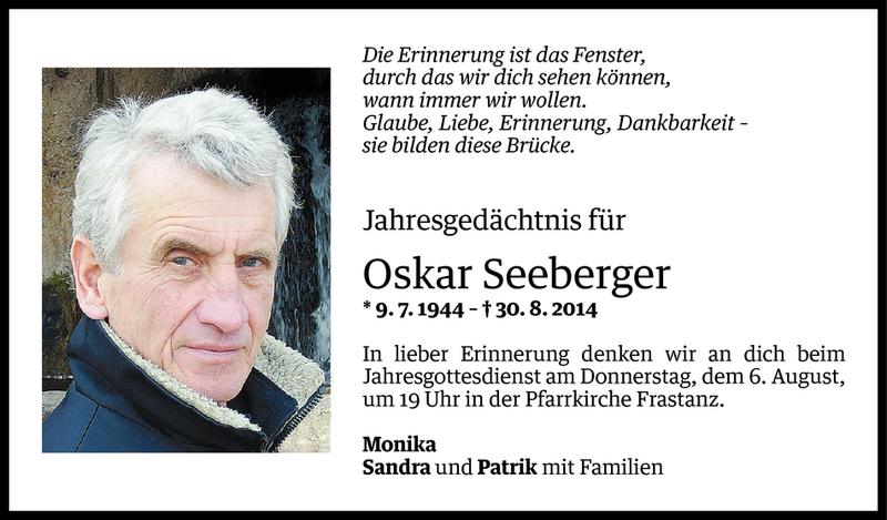  Todesanzeige für Oskar Seeberger vom 03.08.2015 aus Vorarlberger Nachrichten