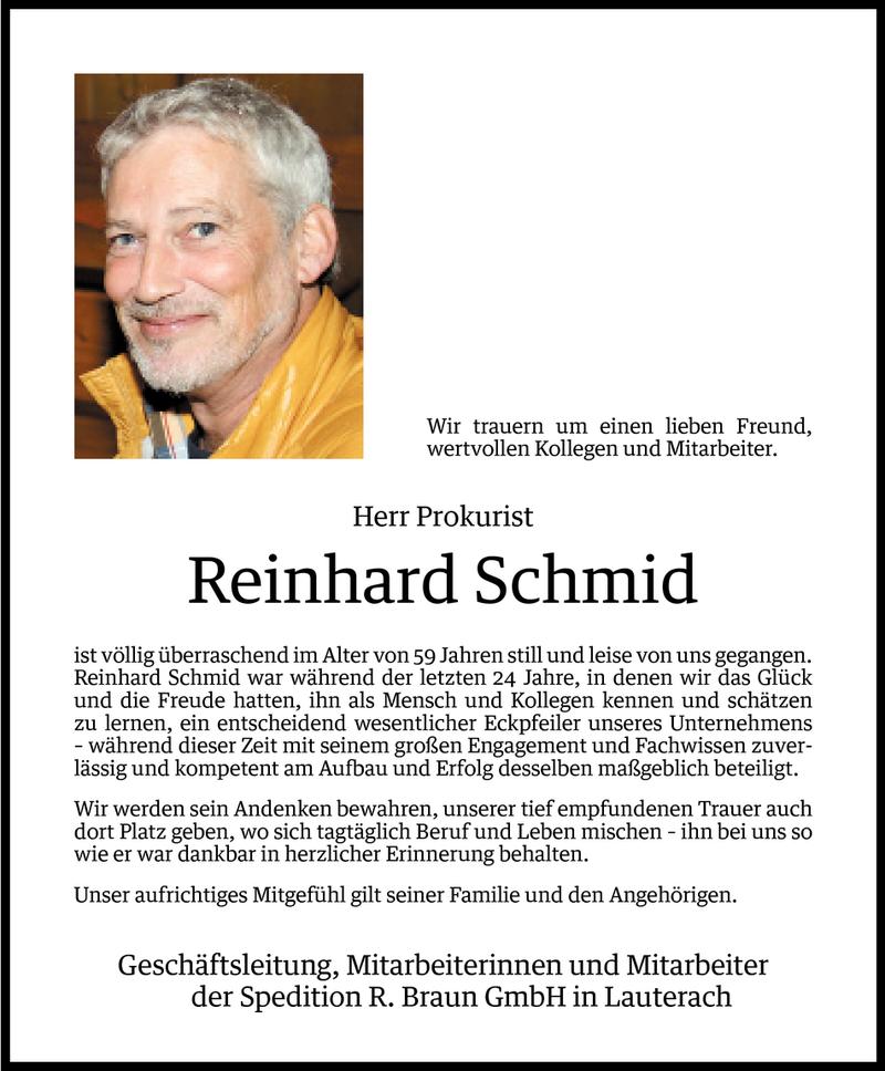  Todesanzeige für Reinhard Schmid vom 04.08.2015 aus Vorarlberger Nachrichten