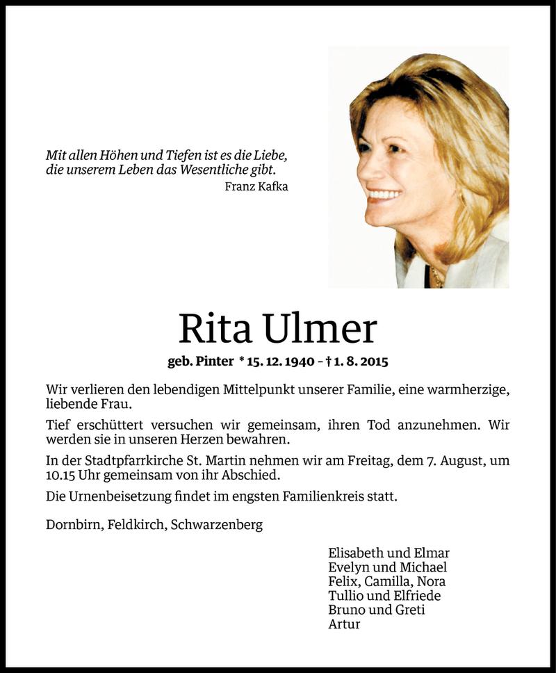  Todesanzeige für Rita Ulmer vom 04.08.2015 aus Vorarlberger Nachrichten