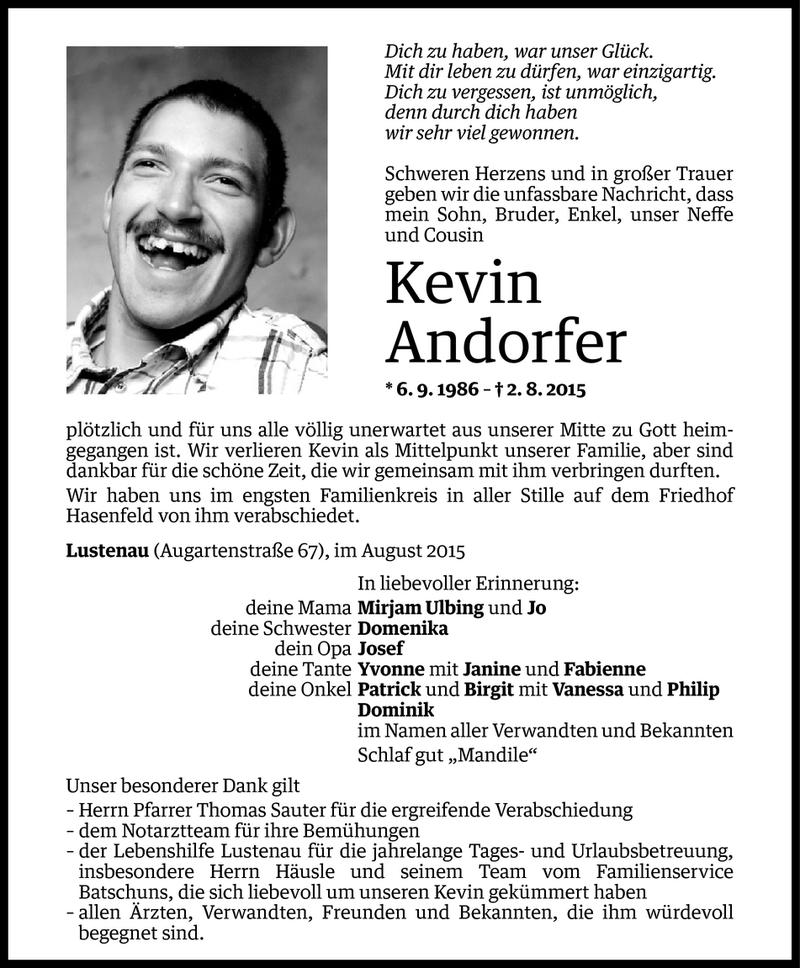  Todesanzeige für Kevin Andorfer vom 06.08.2015 aus Vorarlberger Nachrichten