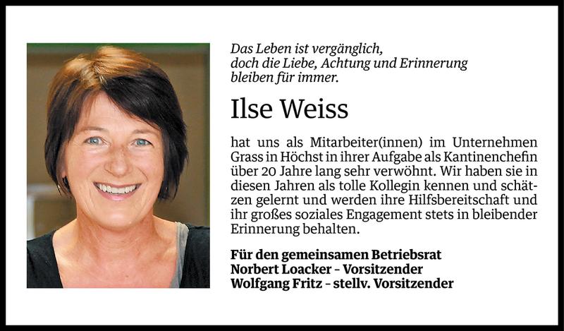  Todesanzeige für Ilse Weiß vom 07.08.2015 aus Vorarlberger Nachrichten