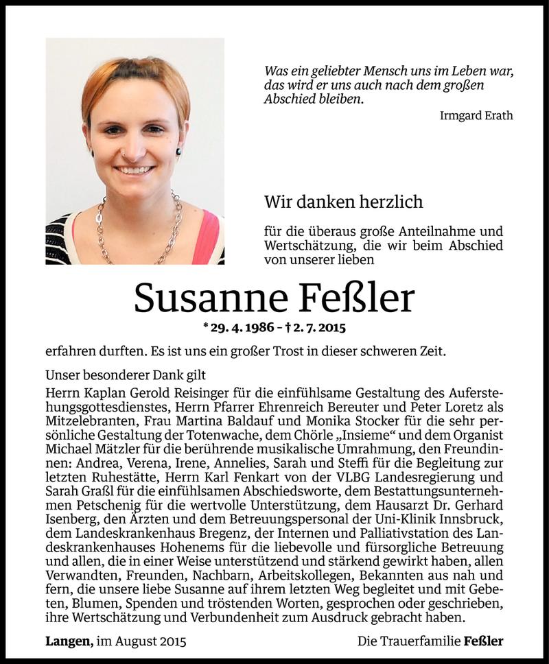  Todesanzeige für Susanne Feßler vom 07.08.2015 aus Vorarlberger Nachrichten