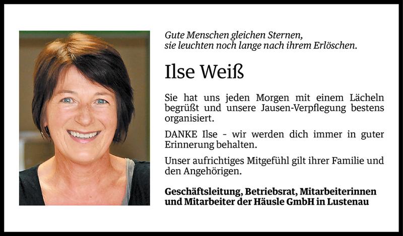  Todesanzeige für Ilse Weiß vom 07.08.2015 aus Vorarlberger Nachrichten