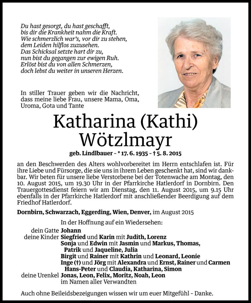  Todesanzeige für Katharina Wötzlmayr vom 07.08.2015 aus Vorarlberger Nachrichten