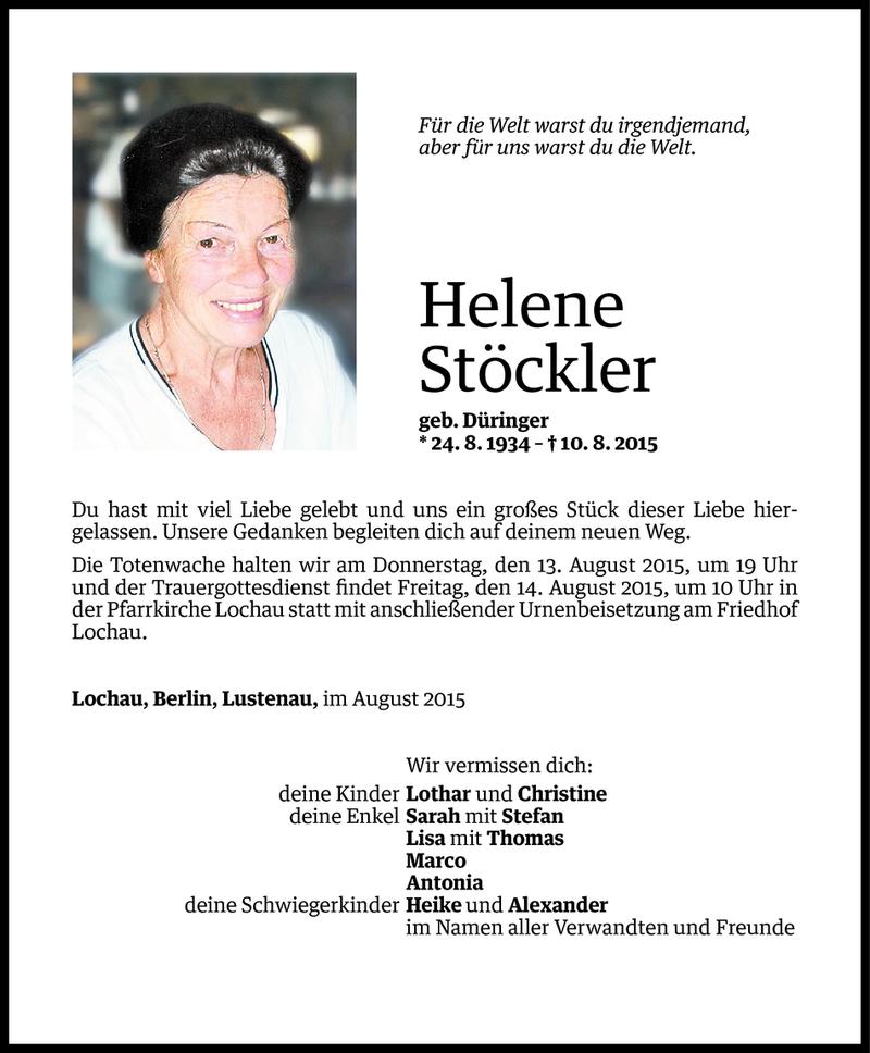  Todesanzeige für Helene Stöckler vom 11.08.2015 aus Vorarlberger Nachrichten