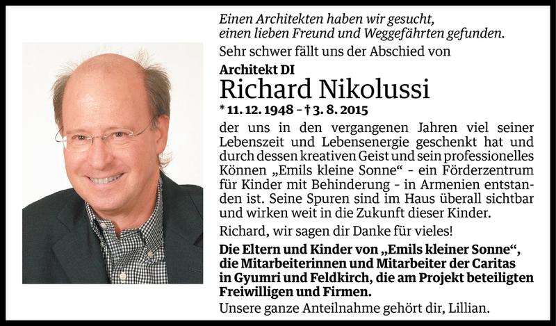  Todesanzeige für Richard Nikolussi vom 11.08.2015 aus Vorarlberger Nachrichten