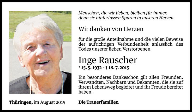  Todesanzeige für Inge Rauscher vom 13.08.2015 aus Vorarlberger Nachrichten