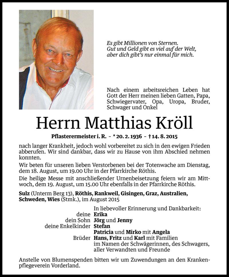  Todesanzeige für Matthias Kröll vom 17.08.2015 aus Vorarlberger Nachrichten
