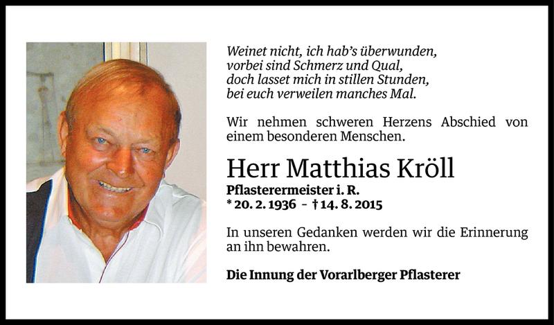 Todesanzeige für Matthias Kröll vom 17.08.2015 aus Vorarlberger Nachrichten