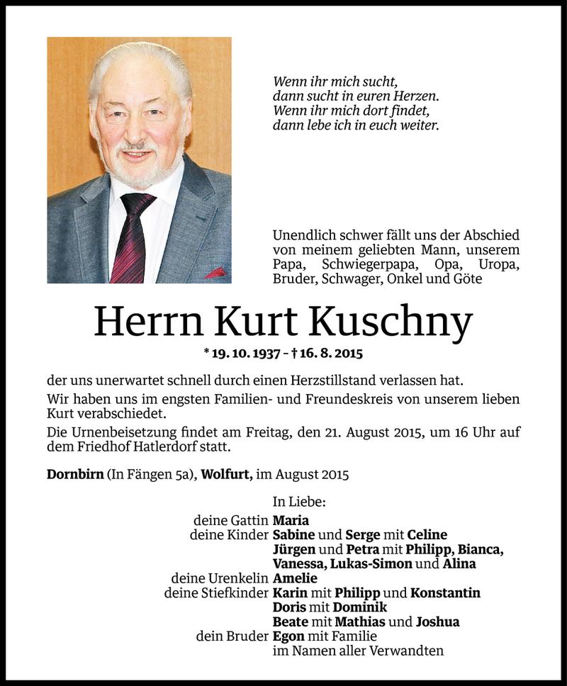  Todesanzeige für Kurt Kuschny vom 18.08.2015 aus Vorarlberger Nachrichten