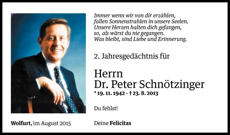  Todesanzeige für Peter Schnötzinger vom 21.08.2015 aus Vorarlberger Nachrichten