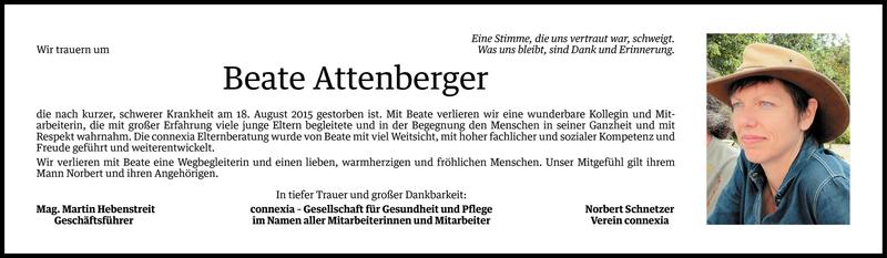  Todesanzeige für Beate Attenberger vom 22.08.2015 aus Vorarlberger Nachrichten