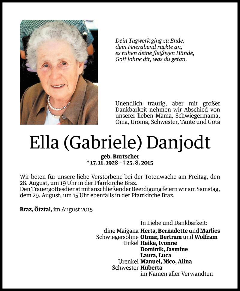  Todesanzeige für Ella Danjodt vom 27.08.2015 aus Vorarlberger Nachrichten