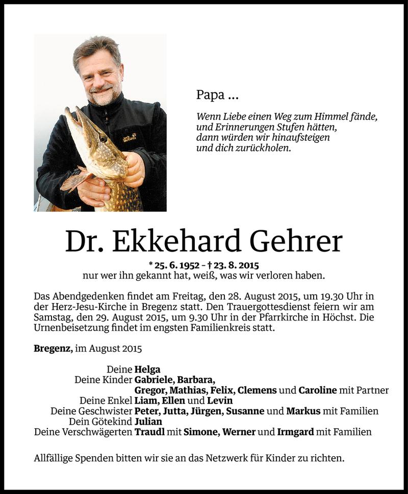  Todesanzeige für Ekkehard Gehrer vom 27.08.2015 aus Vorarlberger Nachrichten