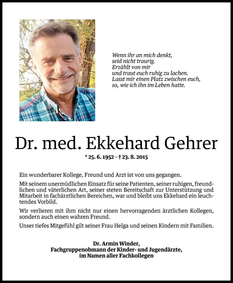  Todesanzeige für Ekkehard Gehrer vom 26.08.2015 aus Vorarlberger Nachrichten