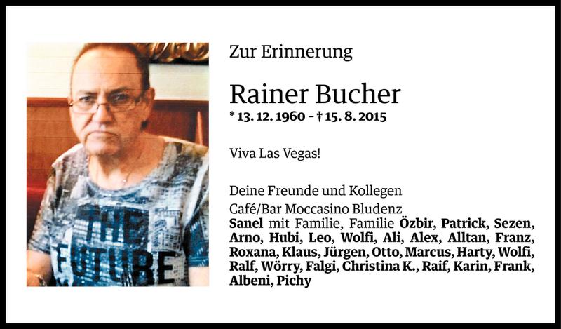  Todesanzeige für Rainer Bucher vom 28.08.2015 aus Vorarlberger Nachrichten
