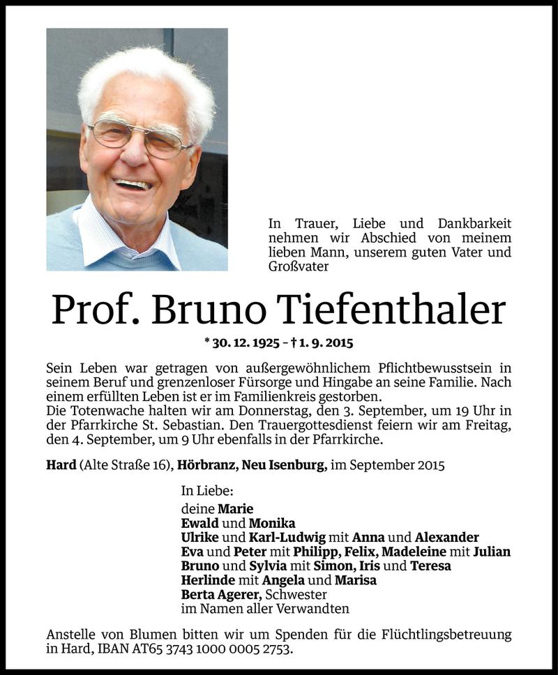  Todesanzeige für Bruno Tiefenthaler vom 01.09.2015 aus Vorarlberger Nachrichten